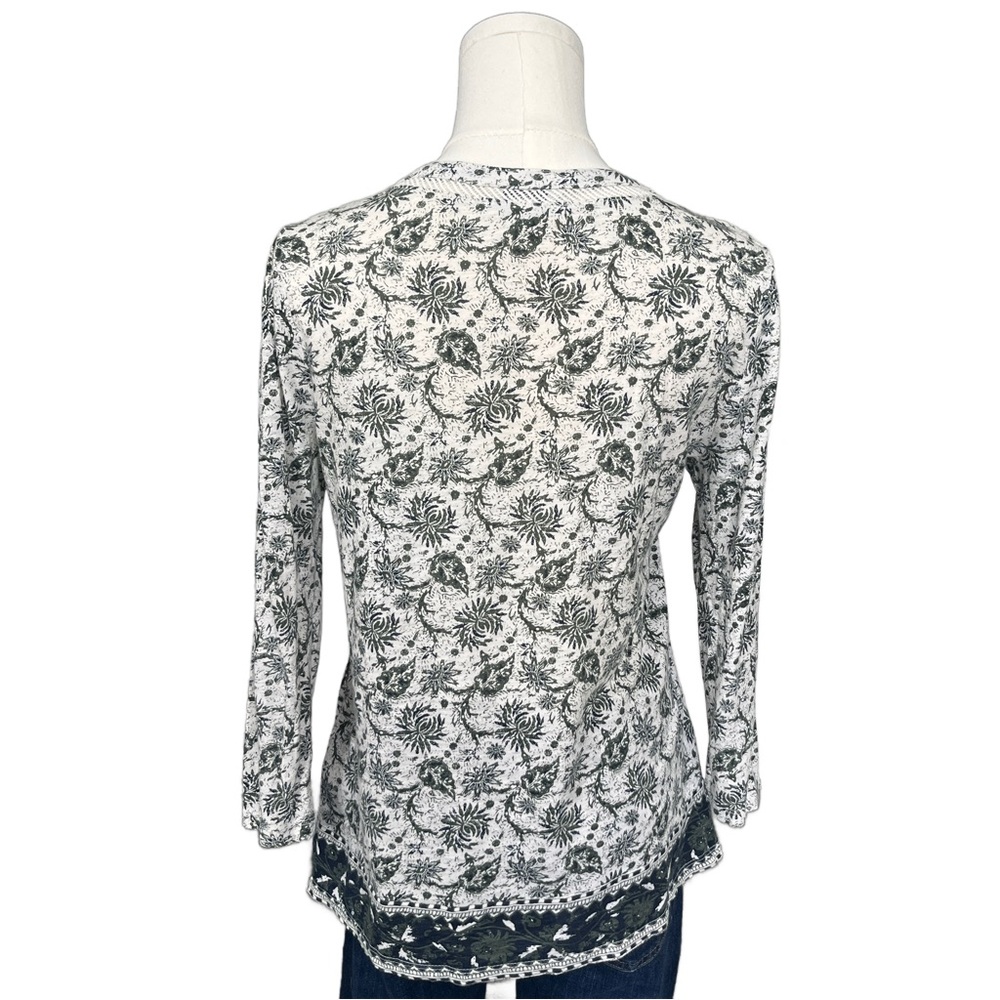Lucky Brand Green & Cream Floral Split-Neck Tunic Size S - Picture 2 of 8